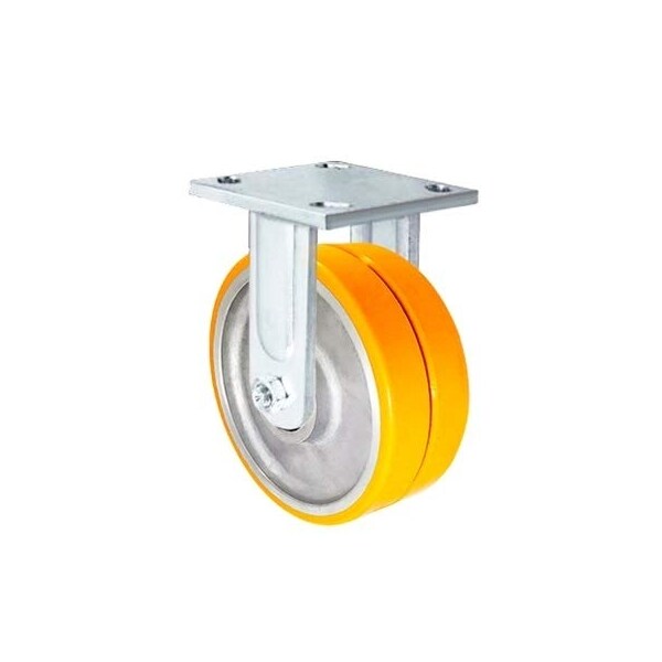 6"x2" Dual Wheel Rigid Fixed Caster, Polyurethane on Aluminum, Mai